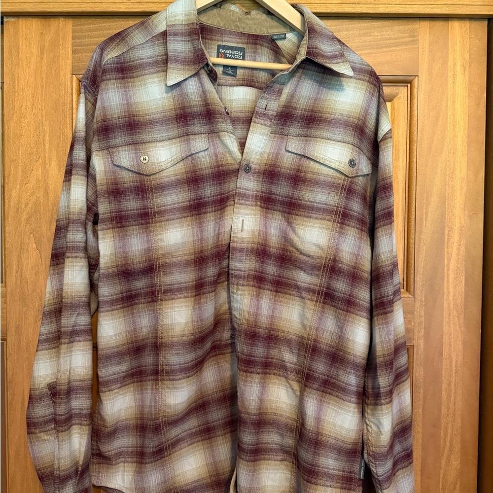 Royal Robbins Plaid Shirt in Burgundy and Cream